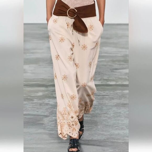 Zara Pants - Zara ZW Embroidered Wide Leg Pants size M